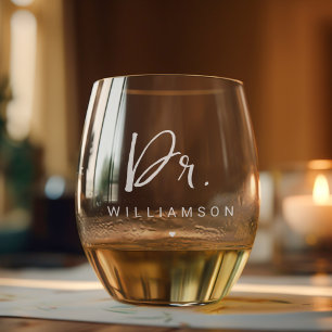 Personalised Name Dr Minimalist Doctor Graduation Stemless Wine Glass
