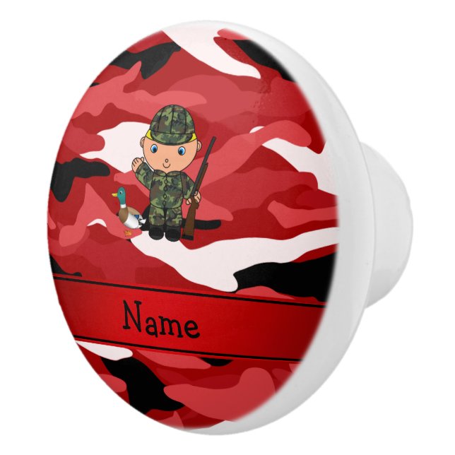 Personalised name duck hunter red camouflage ceramic knob (Right)