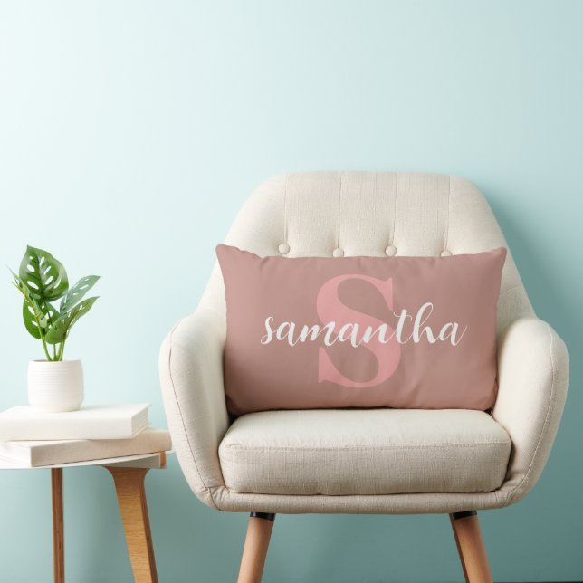Personalised name dusty rose &white  lumbar cushion (Chair)