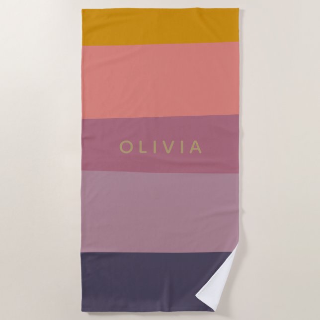 Personalised Name Earthy Tones Stripes Muted  Beach Towel (Front)