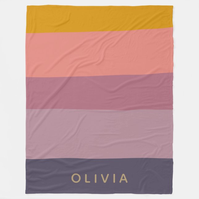Personalised Name Earthy Warm Muted Stripes Fleece Blanket (Front)