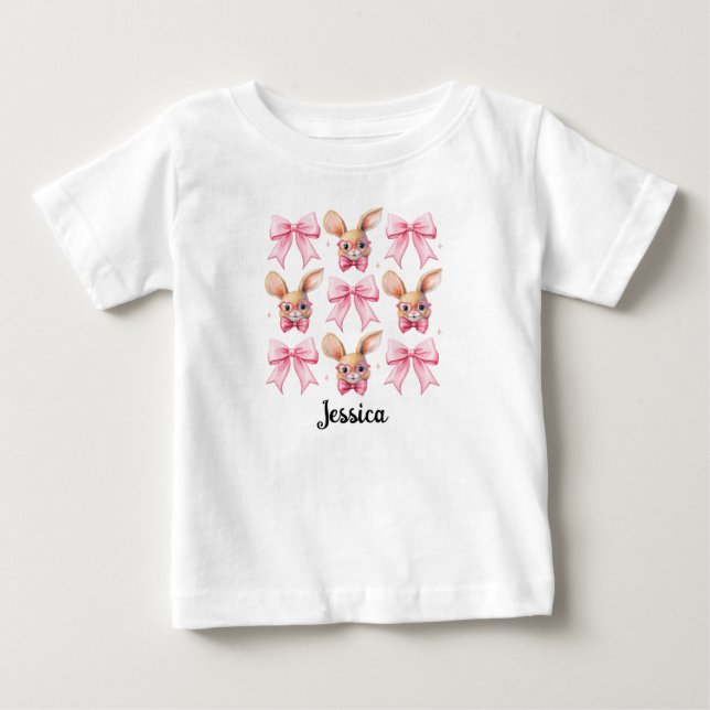 Personalised Name Easter Bunny Coquette Bow Baby T-Shirt (Front)