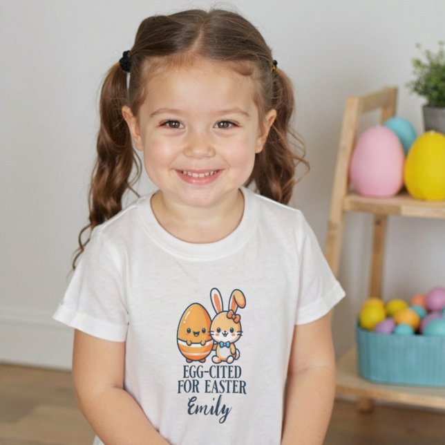 Personalised Name Easter Bunny Egg-cited Toddler T-Shirt (personalized name easter bunny egg-cited for easter shirt)
