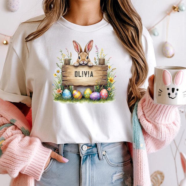 Personalised Name  Easter Bunny with Signboard  T-Shirt (Creator Uploaded)