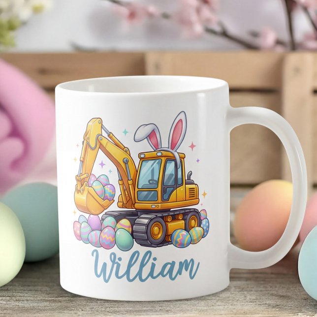Personalised Name Easter Excavator Mug for Kids (Creator Uploaded)
