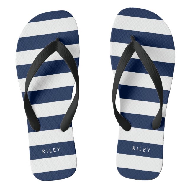 Personalised Name Editable Colour and White Stripe Jandals (Footbed)