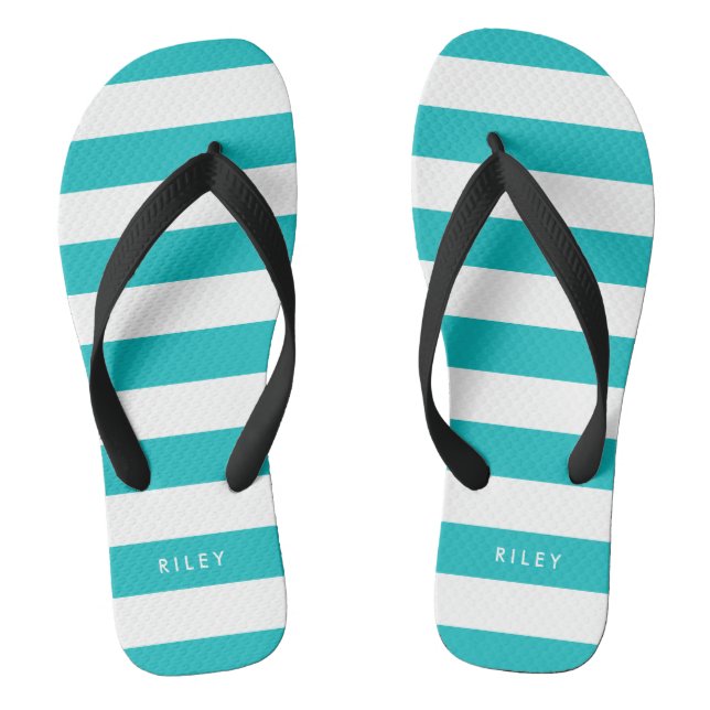 Personalised Name Editable Colour and White Stripe Jandals (Footbed)