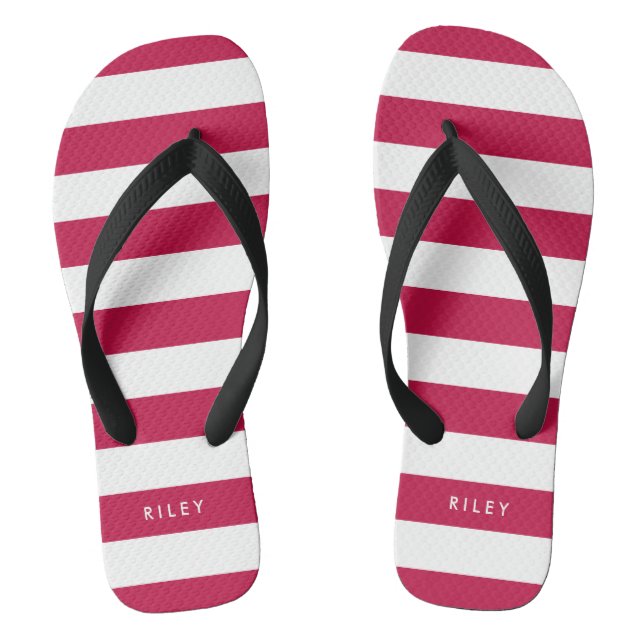 Personalised Name Editable Colour and White Stripe Jandals (Footbed)