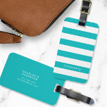 Personalised Name Editable Colour and White Stripe Luggage Tag<br><div class="desc">Luggage tag featuring editable colour (click customise and change the background colour) and white stripes. Personalise this by replacing placeholder text with your name and for more options such as to change the font, it's size and spacing between letters click the "Customise it" button. *Please note that the Zazzle Watermark...</div>