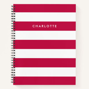 Personalised Name Editable Colour and White Stripe Notebook