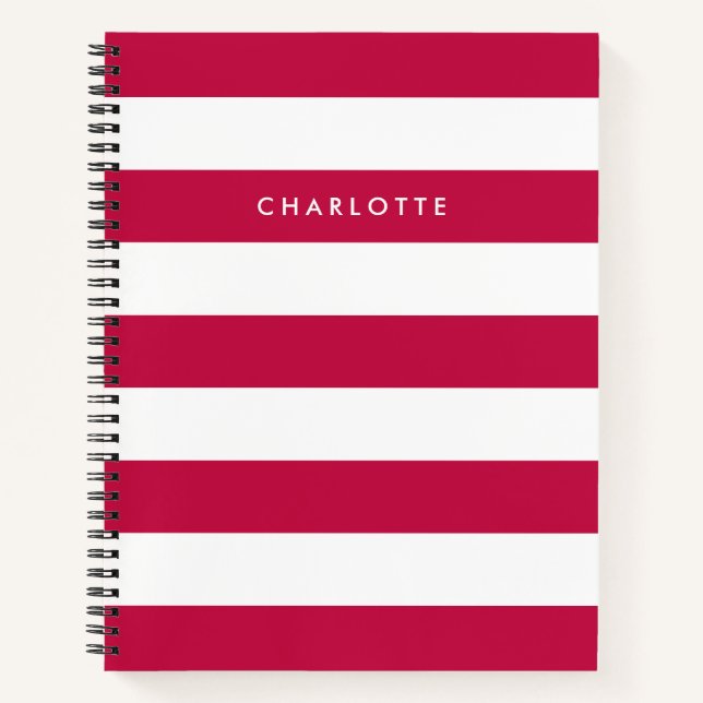 Personalised Name Editable Colour and White Stripe Notebook (Front)