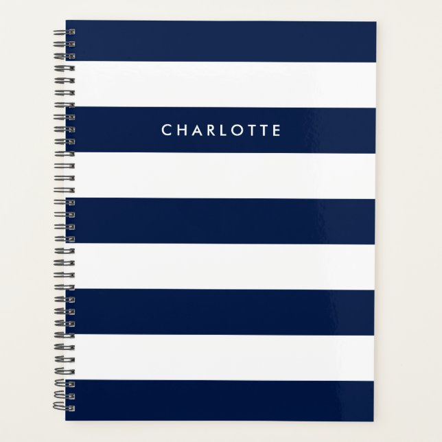 Personalised Name Editable Colour and White Stripe Planner (Front)