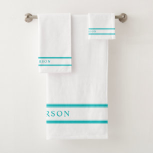 Personalised Name Editable Colour Double Stripes Bath Towel Set