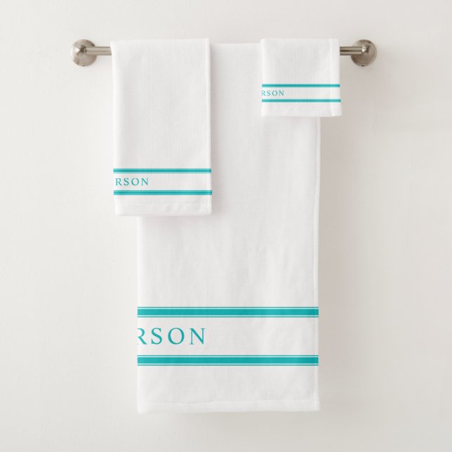 Personalised Name Editable Colour Double Stripes Bath Towel Set (Insitu)