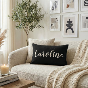 Personalised Name Elegant Black Minimalist Script Decorative Cushion