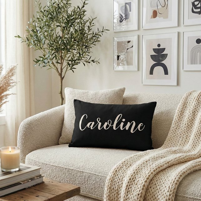 Personalised Name Elegant Black Minimalist Script Decorative Cushion (Creator Uploaded)