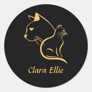 Personalised name - elegant cat classic round sticker