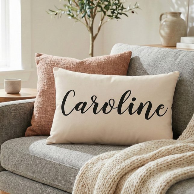 Personalised Name Elegant Cream Minimalist Script Decorative Cushion (Creator Uploaded)