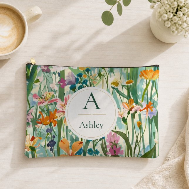 Personalised Name Elegant Floral Accessory Pouch (Creator Uploaded)