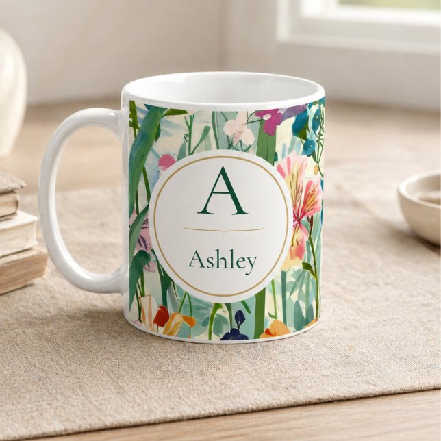 Personalised Name Elegant Floral Coffee Mug (Creator Uploaded)