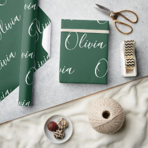 Personalised Name Elegant Green Modern Wrapping Paper