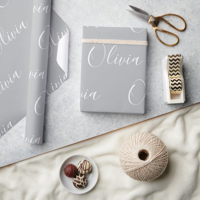 Personalised Name Elegant Grey Modern Wrapping Paper (Crafts)