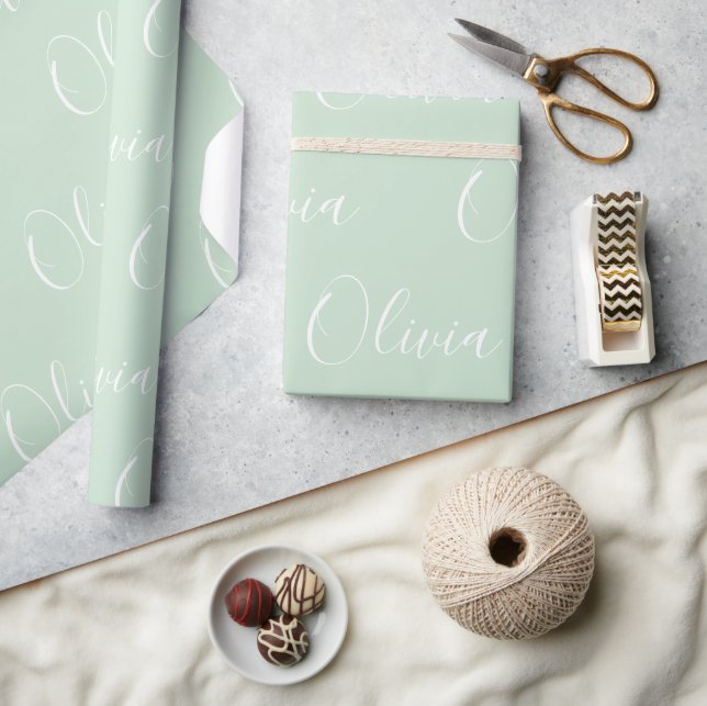 Personalised Name Elegant Mint Green Modern Wrapping Paper (Crafts)