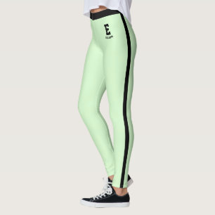 Personalised Name Elegant Mum Green Black Stripes Leggings