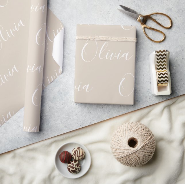Personalised Name Elegant Neutral Beige Modern Wrapping Paper (Crafts)