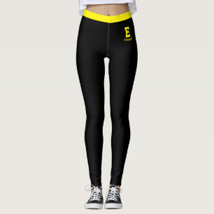 Personalised Name Elegant Women Black And Yellow Leggings