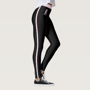 Personalised Name Elegant Women Black Pink Stripes Leggings