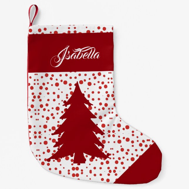 Personalised Name Elegant Xmas Tree Snow Hail Small Christmas Stocking (Front)