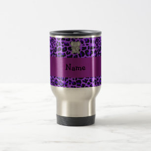 Personalised name elephant purple leopard print travel mug