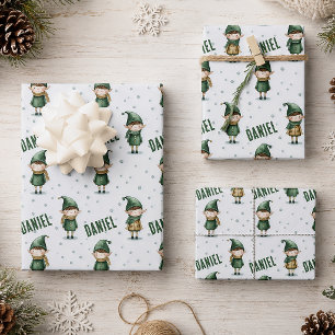 Personalised Name Elf Christmas Wrapping Paper Sheet