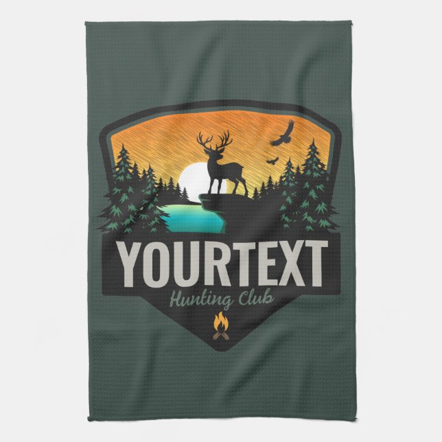 Personalised NAME Elk Hunting Wilderness Sunset Tea Towel (Vertical)