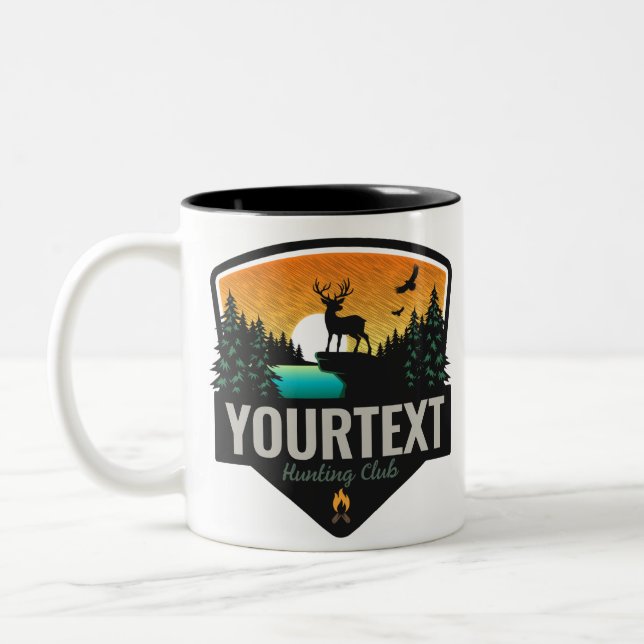 Personalised NAME Elk Hunting Wilderness Sunset Two-Tone Coffee Mug (Left)