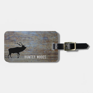 Personalised Name   Elk Rustic Wood Grain for Him Luggage Tag