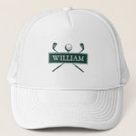 Personalised Name Emerald Green Golf Ball And Club Trucker Hat<br><div class="desc">Personalise the name to create a great golf gift and keepsake. Designed by Thisisnotme©</div>
