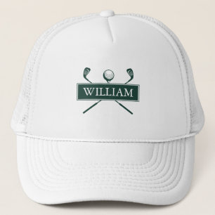 Personalised Name Emerald Green Golf Ball And Club Trucker Hat