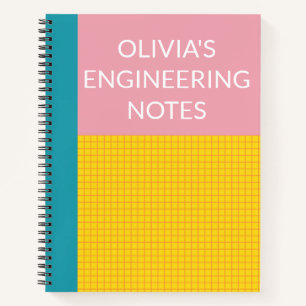Personalised Name Engineering Graph Paper Pink Notebook