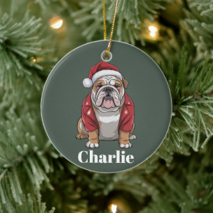 Personalised Name English Bulldog Dog Christmas  Ceramic Tree Decoration