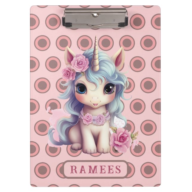 Personalised Name Fairy Baby Unicorn Sparkling Clipboard (Front)