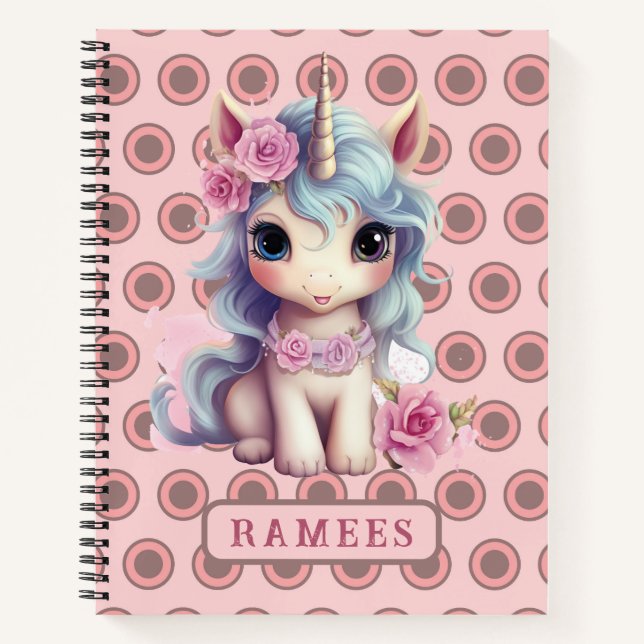 Personalised Name Fairy Baby Unicorn Sparkling Notebook (Front)