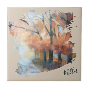 Personalised Name Fall Watercolor Boho Terracotta Tile