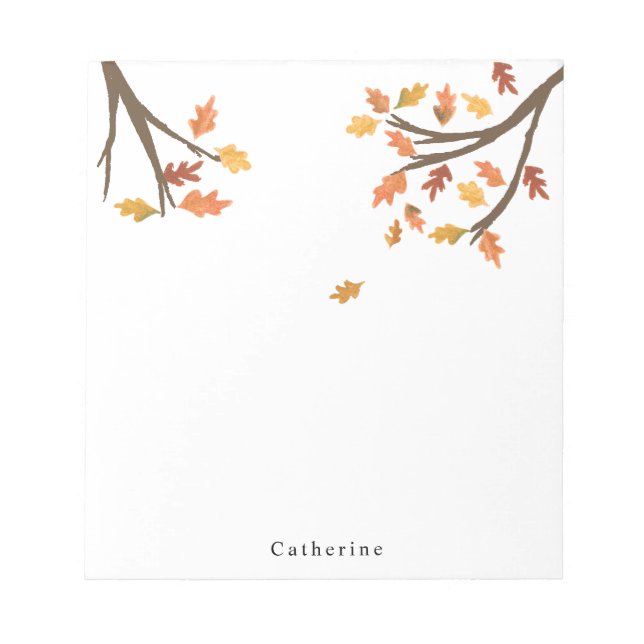 Personalised Name Falling Autumn Leaves Fall Notepad (Front)