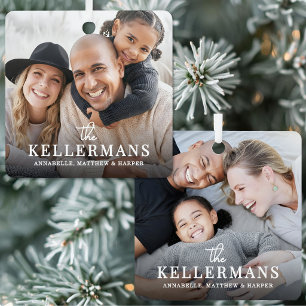 Personalised Name Family 2 Photo Christmas Metal Tree Decoration