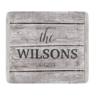 Personalised Name Farmhouse Rustic Faux Old Wood Cutting Board