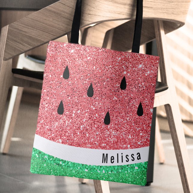personalised name faux glitter watermelon graphic tote bag (Creator Uploaded)