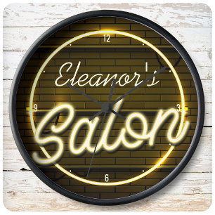 Personalised NAME Faux Neon Sign Beauty Hair Salon Large Clock