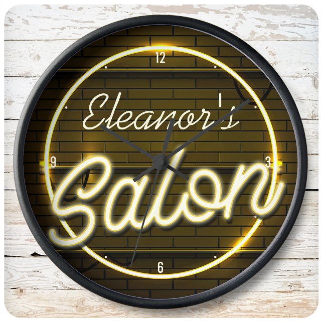 Personalised NAME Faux Neon Sign Beauty Hair Salon Large Clock (Creator Uploaded)